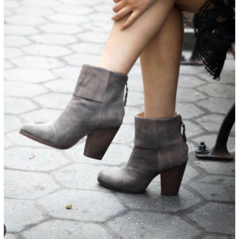 Rag & Bone Newbury Booties Gray Suede Ankle Boots Size 38 Block Heel
